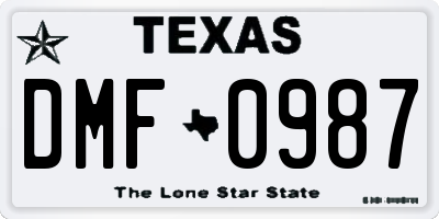 TX license plate DMF0987