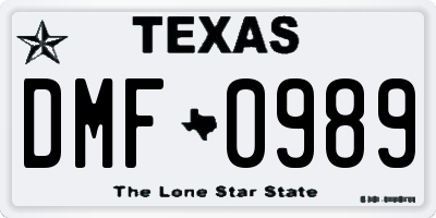 TX license plate DMF0989