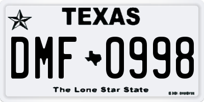 TX license plate DMF0998