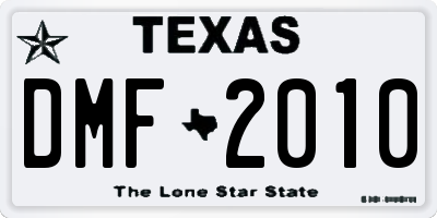TX license plate DMF2010