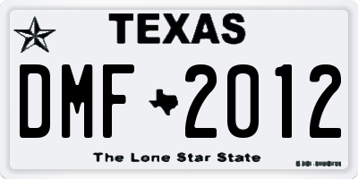 TX license plate DMF2012