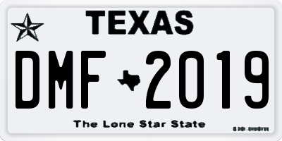TX license plate DMF2019