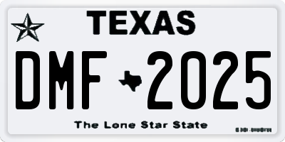 TX license plate DMF2025