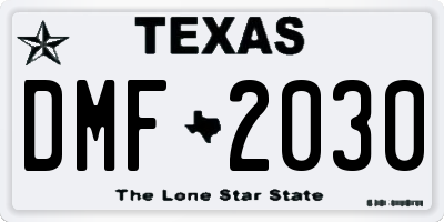 TX license plate DMF2030