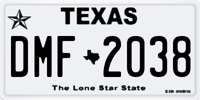TX license plate DMF2038