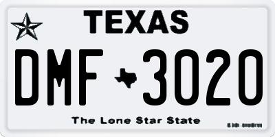 TX license plate DMF3020