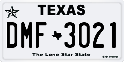 TX license plate DMF3021