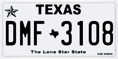 TX license plate DMF3108