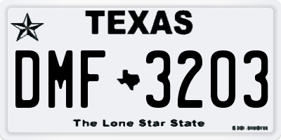 TX license plate DMF3203