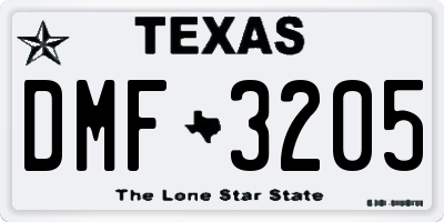 TX license plate DMF3205
