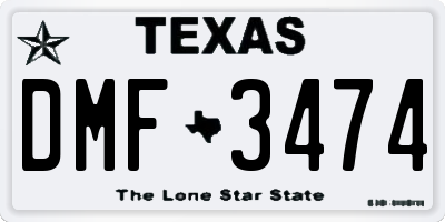 TX license plate DMF3474