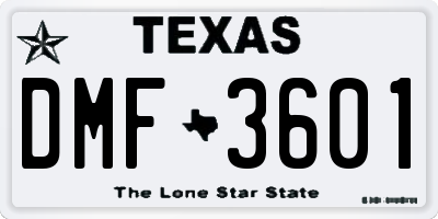 TX license plate DMF3601