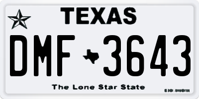 TX license plate DMF3643