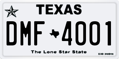 TX license plate DMF4001