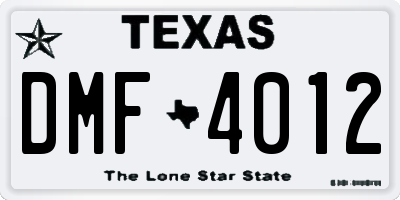 TX license plate DMF4012