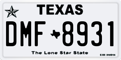 TX license plate DMF8931