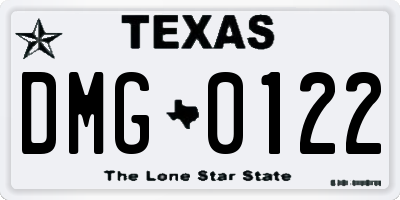 TX license plate DMG0122