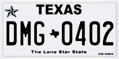TX license plate DMG0402