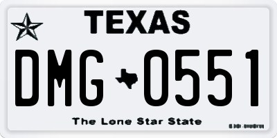 TX license plate DMG0551