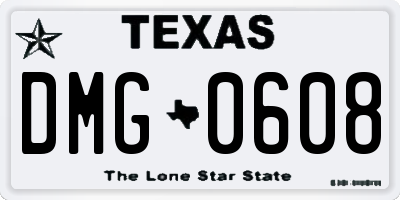 TX license plate DMG0608