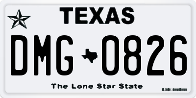 TX license plate DMG0826