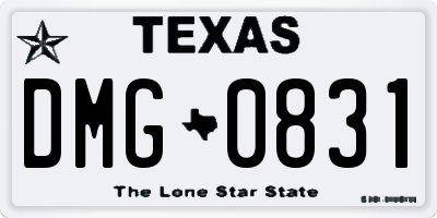 TX license plate DMG0831