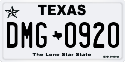 TX license plate DMG0920