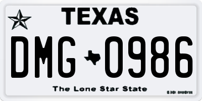 TX license plate DMG0986