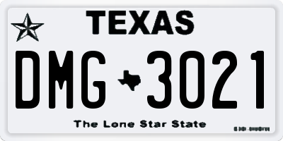 TX license plate DMG3021