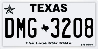 TX license plate DMG3208
