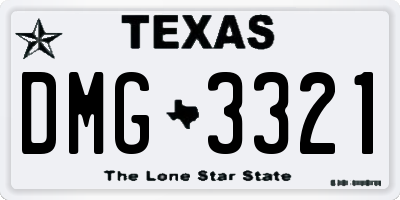 TX license plate DMG3321