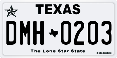 TX license plate DMH0203