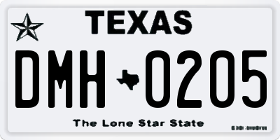 TX license plate DMH0205