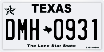TX license plate DMH0931