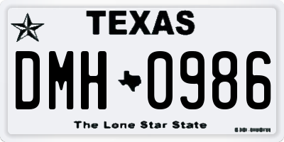 TX license plate DMH0986