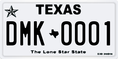 TX license plate DMK0001
