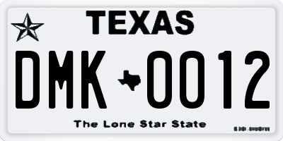 TX license plate DMK0012