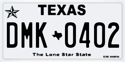TX license plate DMK0402