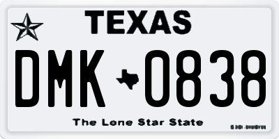 TX license plate DMK0838