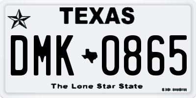 TX license plate DMK0865