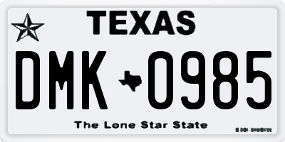 TX license plate DMK0985