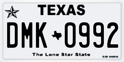 TX license plate DMK0992