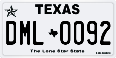TX license plate DML0092