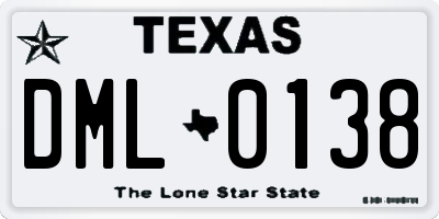 TX license plate DML0138