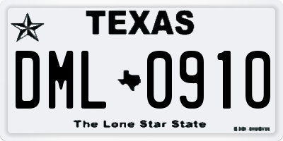 TX license plate DML0910