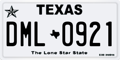 TX license plate DML0921