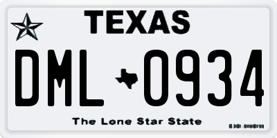 TX license plate DML0934
