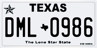 TX license plate DML0986