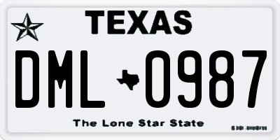 TX license plate DML0987