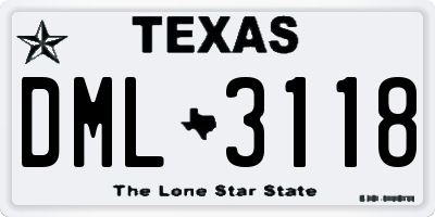 TX license plate DML3118
